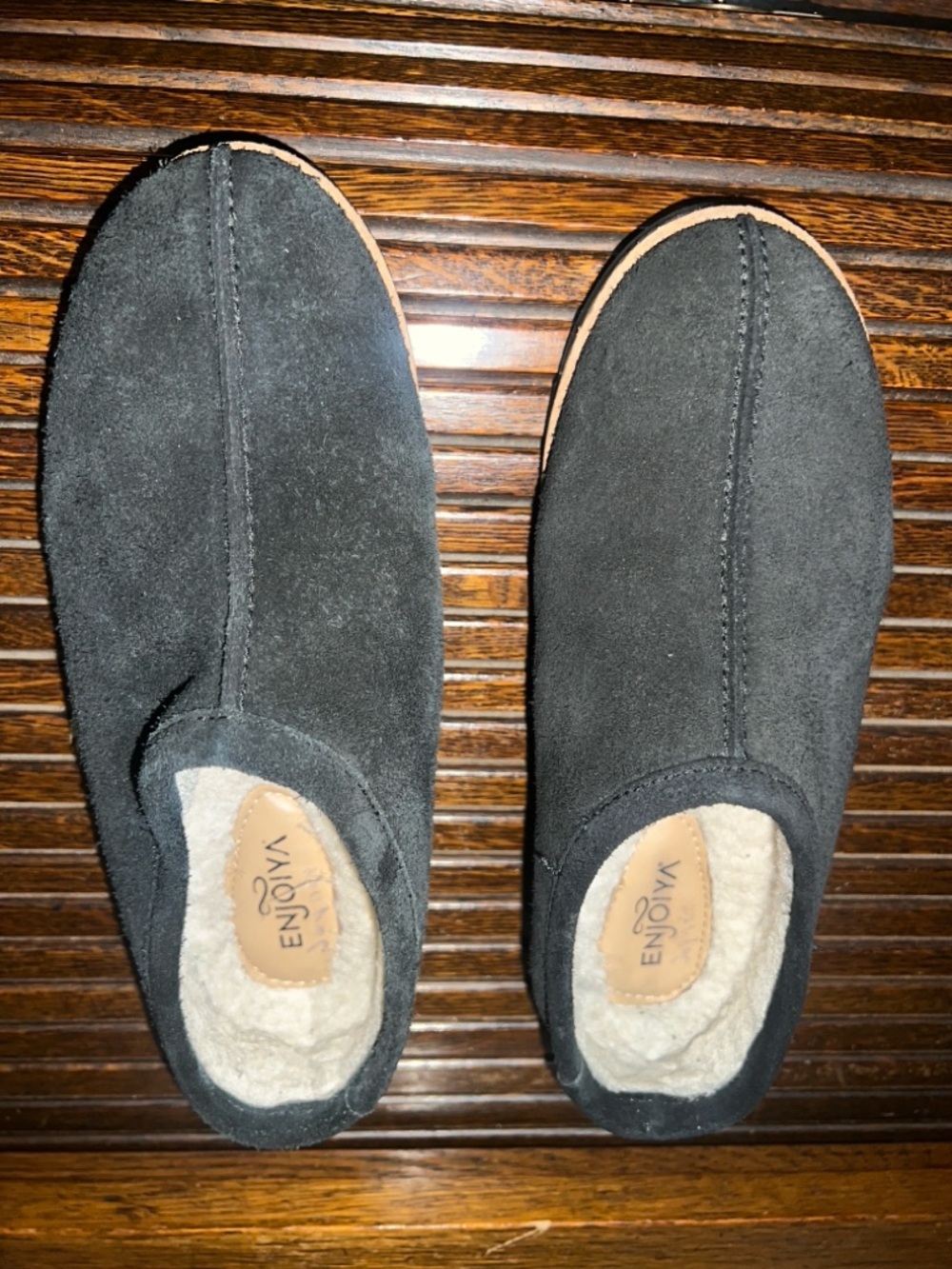 Enjoya Women’s Black Suede Fleece-Lined Slip-On Loafers